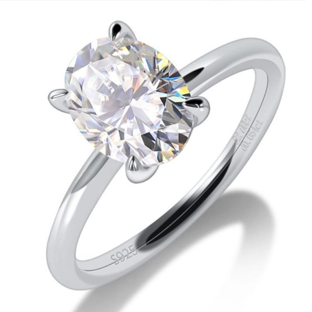 Certified 2ct. t.w. Moissanite Diamond Oval Hidden Halo Engagement Ring NEW - Picture 8 of 14